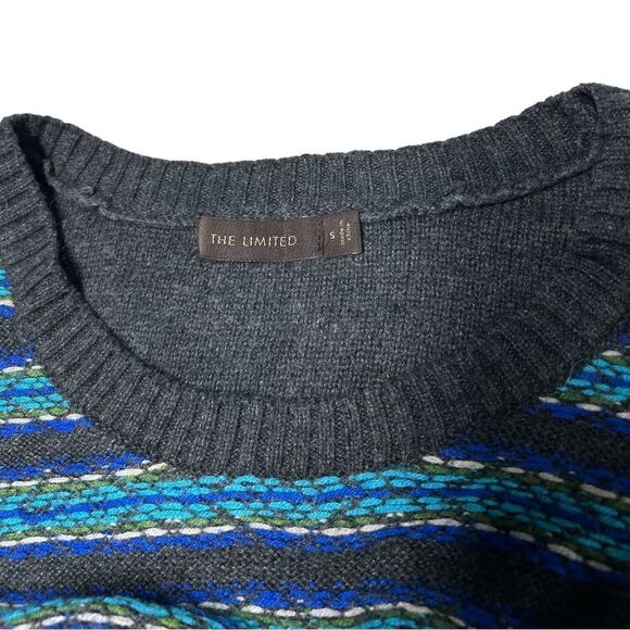 The Limited Gray Blue Striped Sweater 3/4 Sleeves Crewneck Winter Top Stripes - Picture 4 of 4